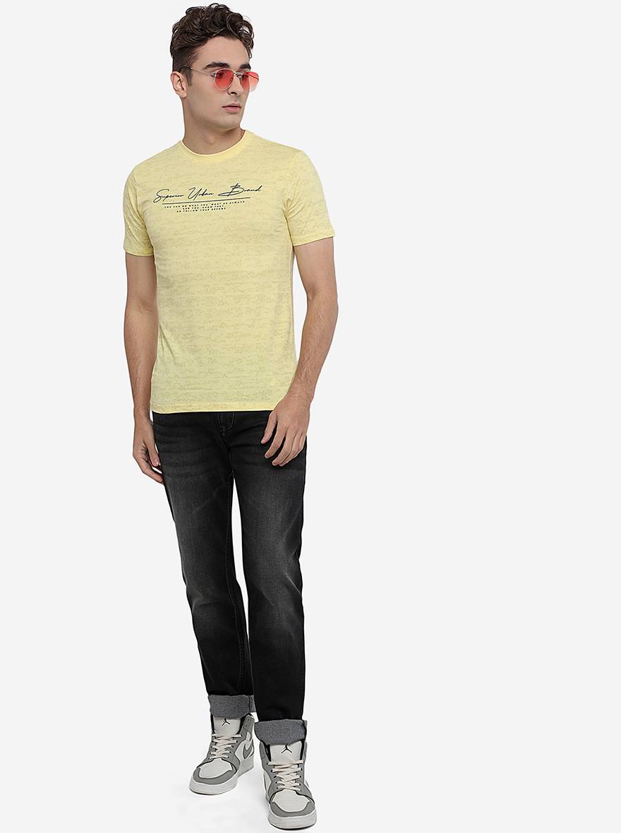 Yellow Printed Slim Fit T-Shirt | Greenfibre