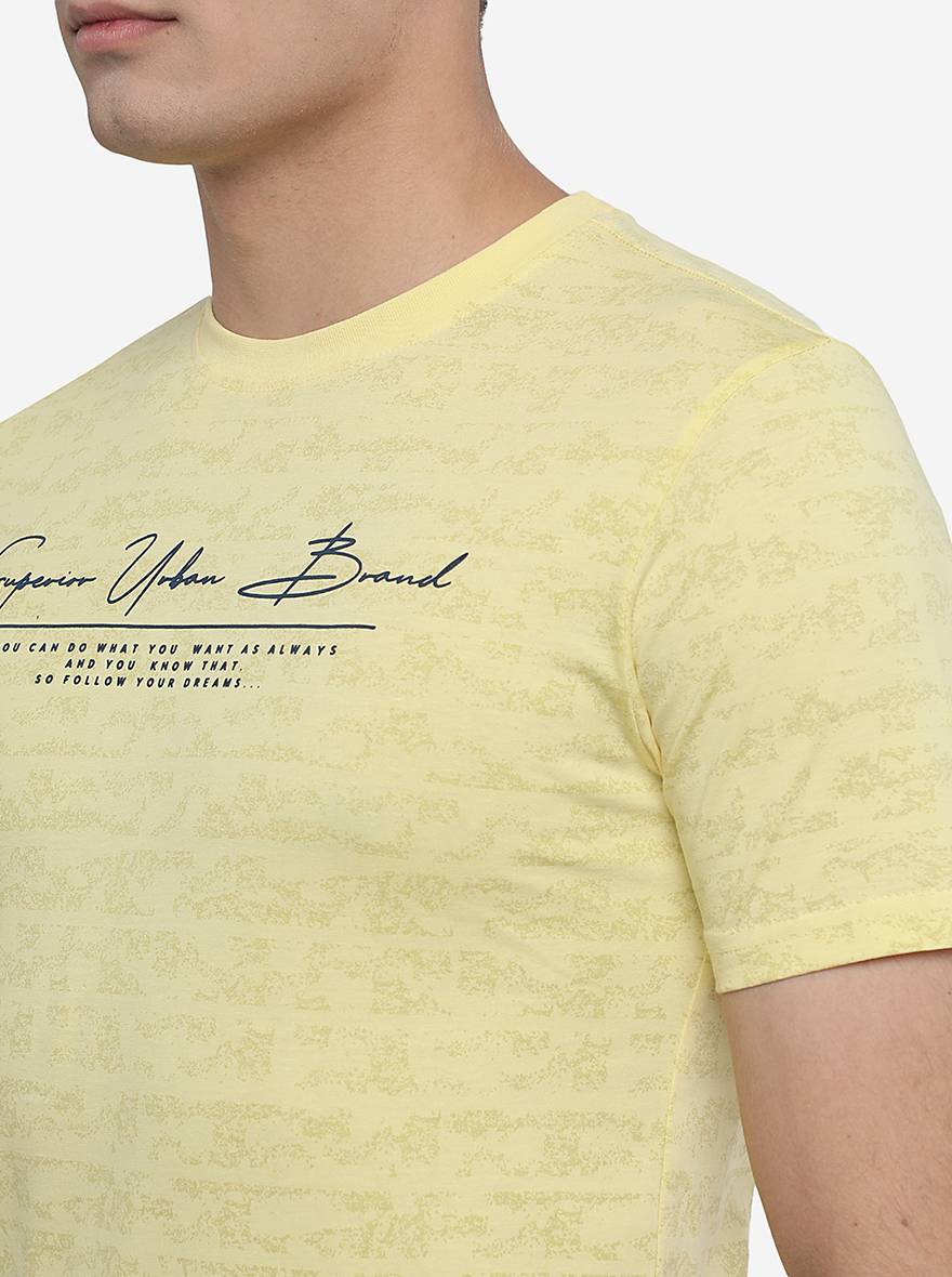 Yellow Printed Slim Fit T-Shirt | Greenfibre