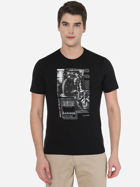 Black Printed Slim Fit T-Shirt | Greenfibre