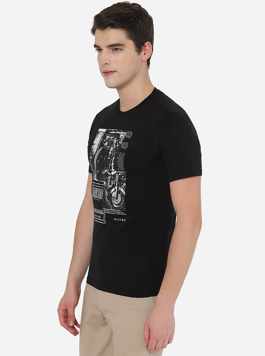 Black Printed Slim Fit T-Shirt | Greenfibre