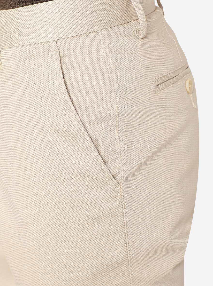 Cream Printed Slim Fit Casual Trouser | Greenfibre