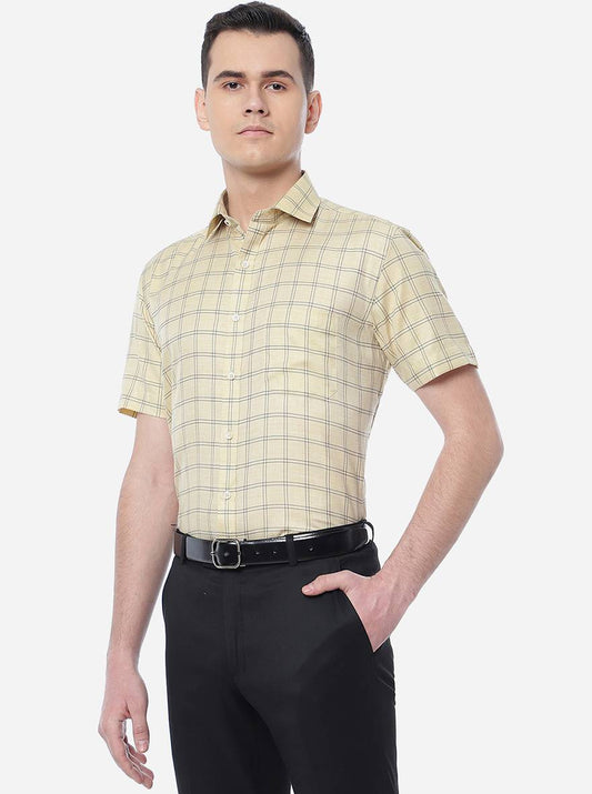 Golden Checked Regular Fit Formal Shirt | Greenfibre