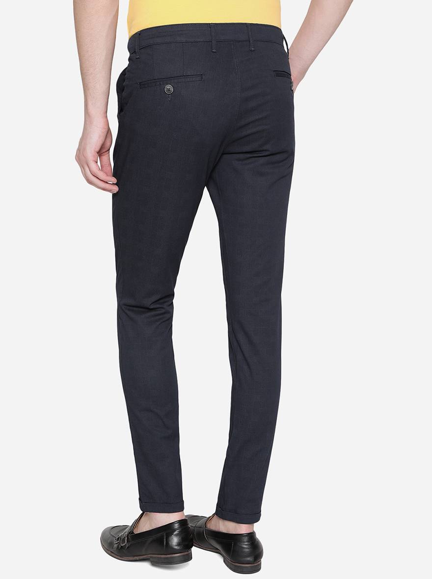 Navy Blue Solid Neo Fit Casual Trouser | Greenfibre