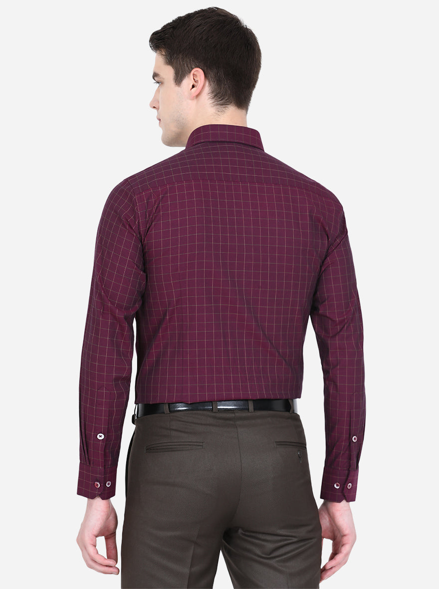 Maroon Checked Slim Fit Formal Shirt | Greenfibre