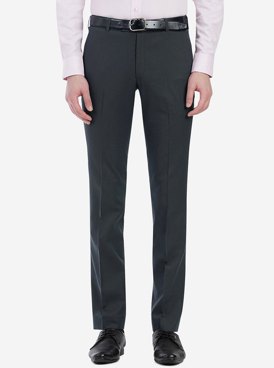 Dark Grey Solid Slim Fit Formal Trouser | Greenfibre