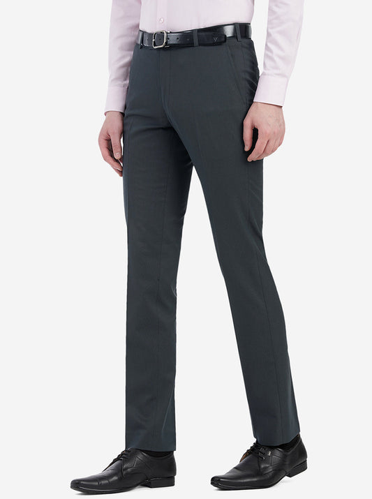 Dark Grey Solid Slim Fit Formal Trouser | Greenfibre