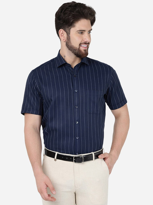Blue Striped Regular Fit Formal Shirt | Greenfibre