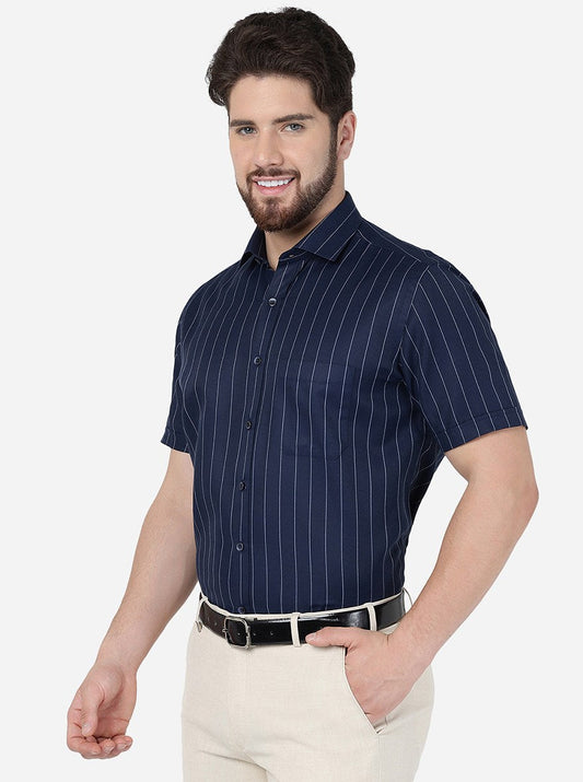 Blue Striped Regular Fit Formal Shirt | Greenfibre