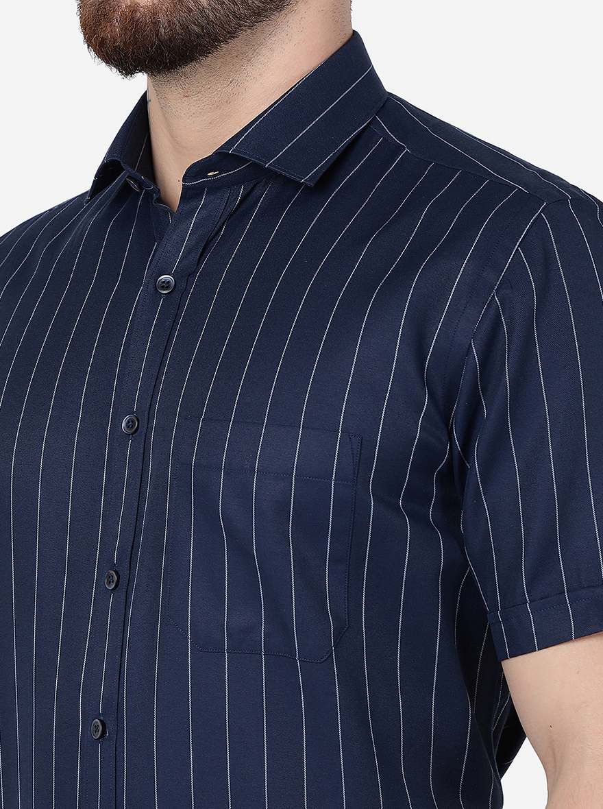 Blue Striped Regular Fit Formal Shirt | Greenfibre