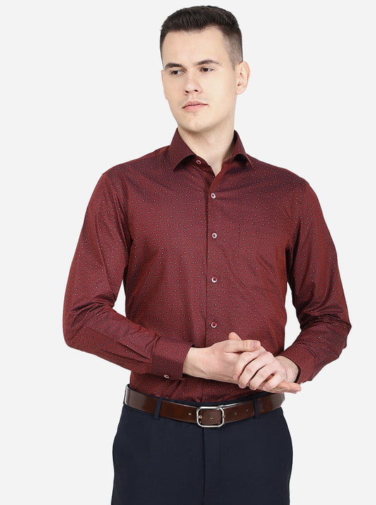 Maroon Printed Slim Fit Formal Shirt | Greenfibre