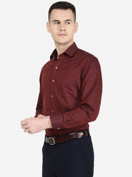 Maroon Printed Slim Fit Formal Shirt | Greenfibre