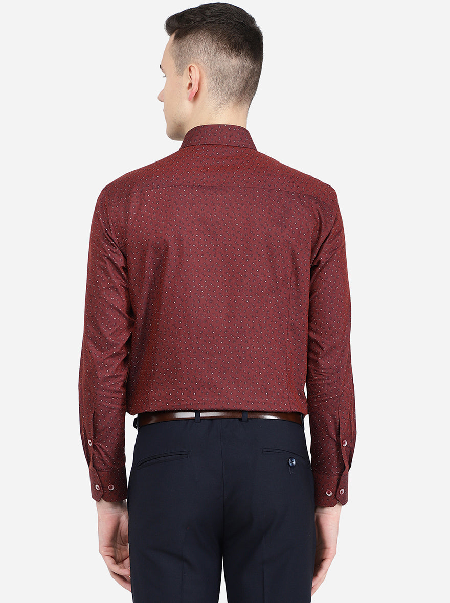 Maroon Printed Slim Fit Formal Shirt | Greenfibre