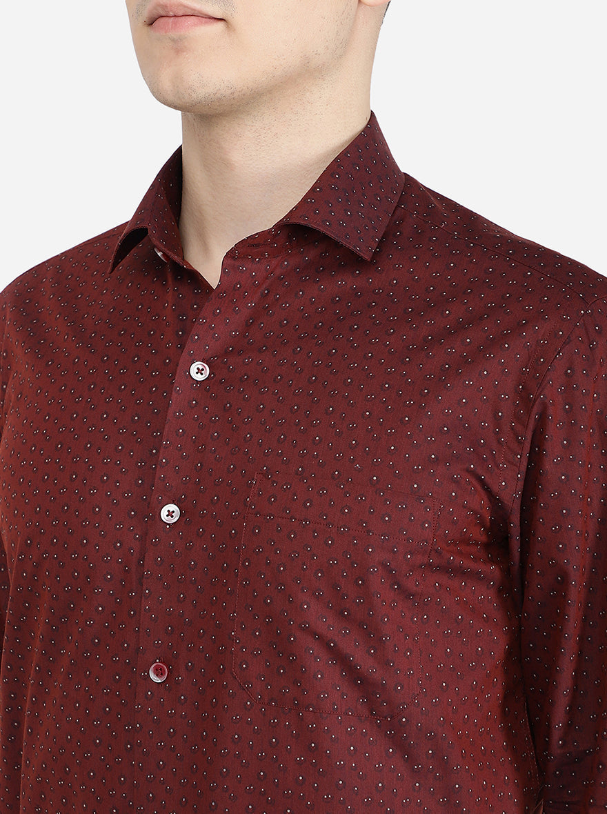 Maroon Printed Slim Fit Formal Shirt | Greenfibre