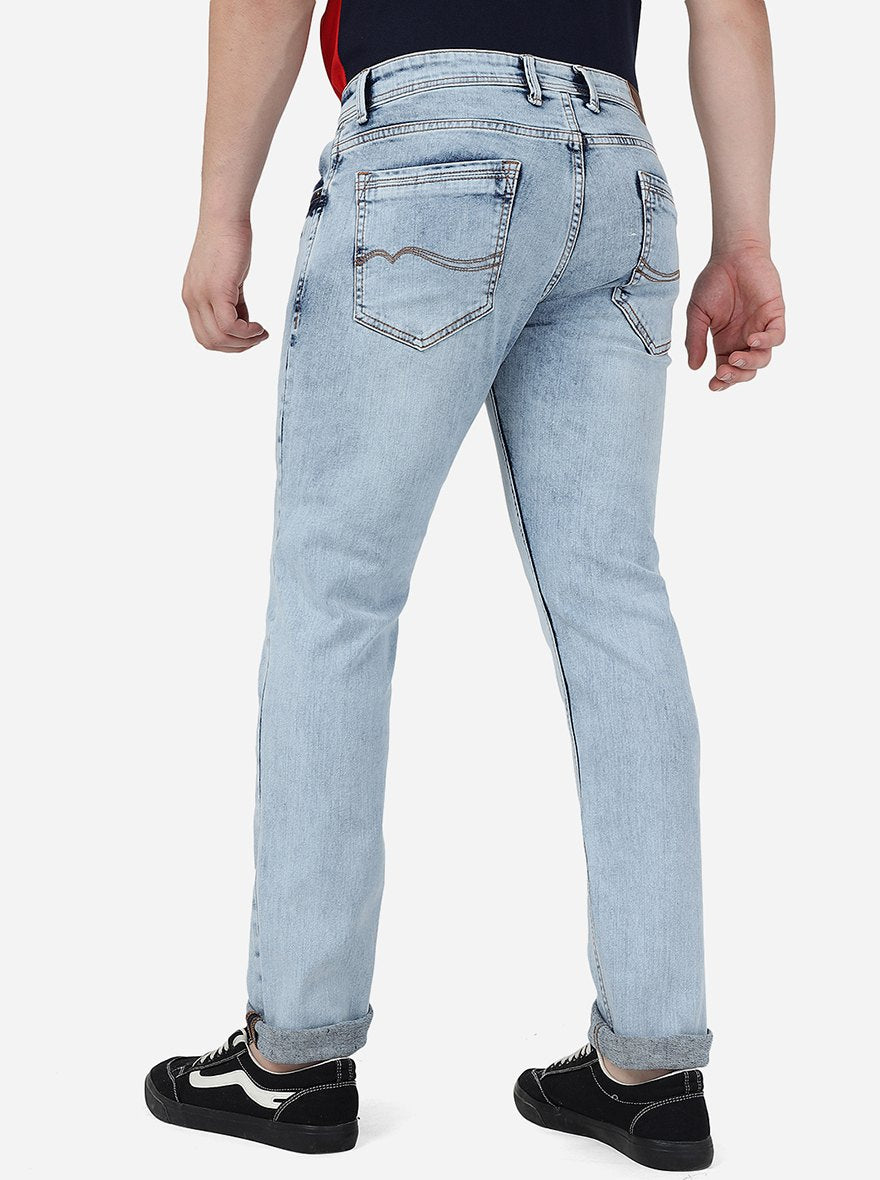 Light Blue Solid Narrow Jeans | Greenfibre