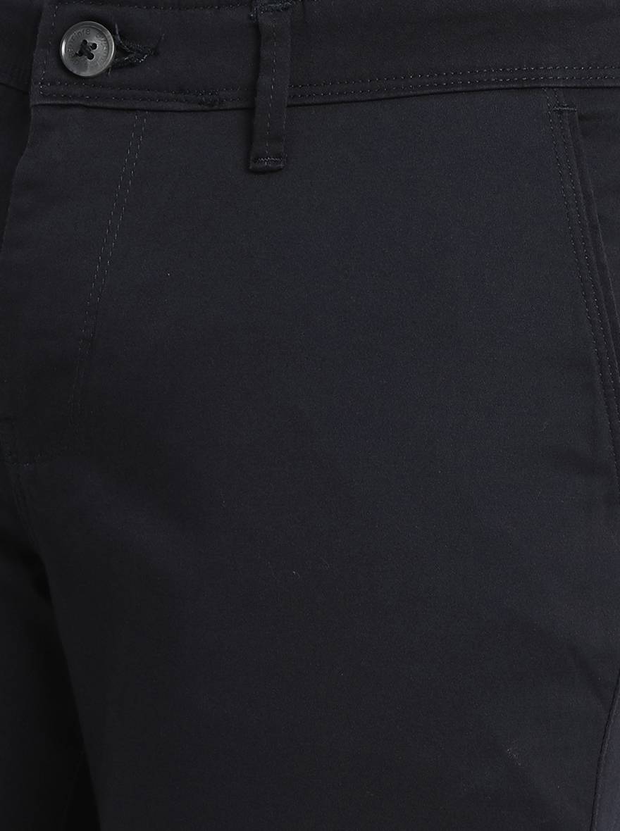 Navy Blue Solid Neo Fit Casual Trouser | Greenfibre