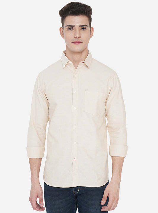 Beige Solid Slim Fit Semi Casual Shirt | Greenfibre