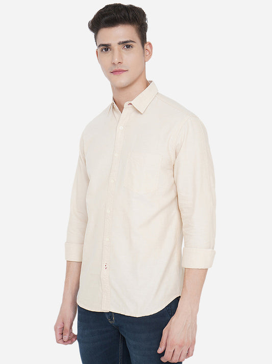 Beige Solid Slim Fit Semi Casual Shirt | Greenfibre