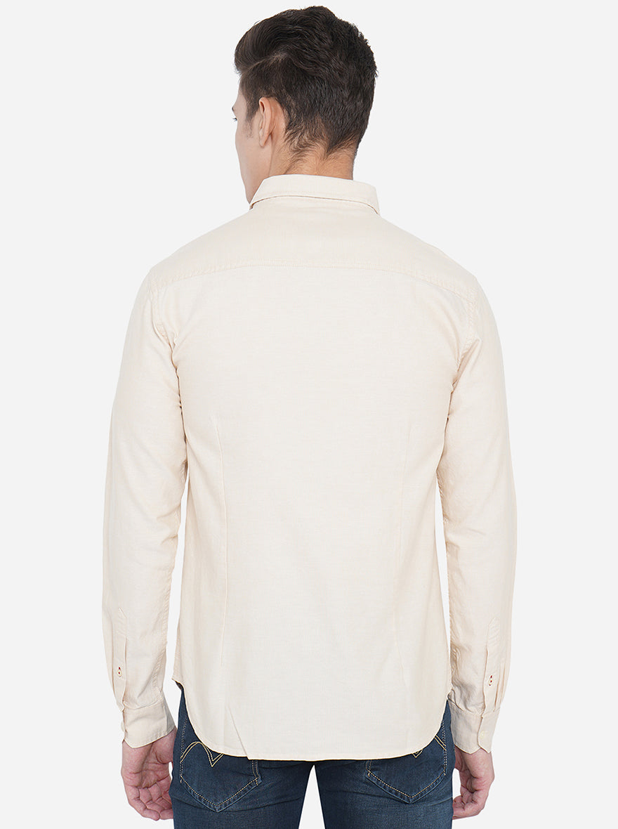 Beige Solid Slim Fit Semi Casual Shirt | Greenfibre