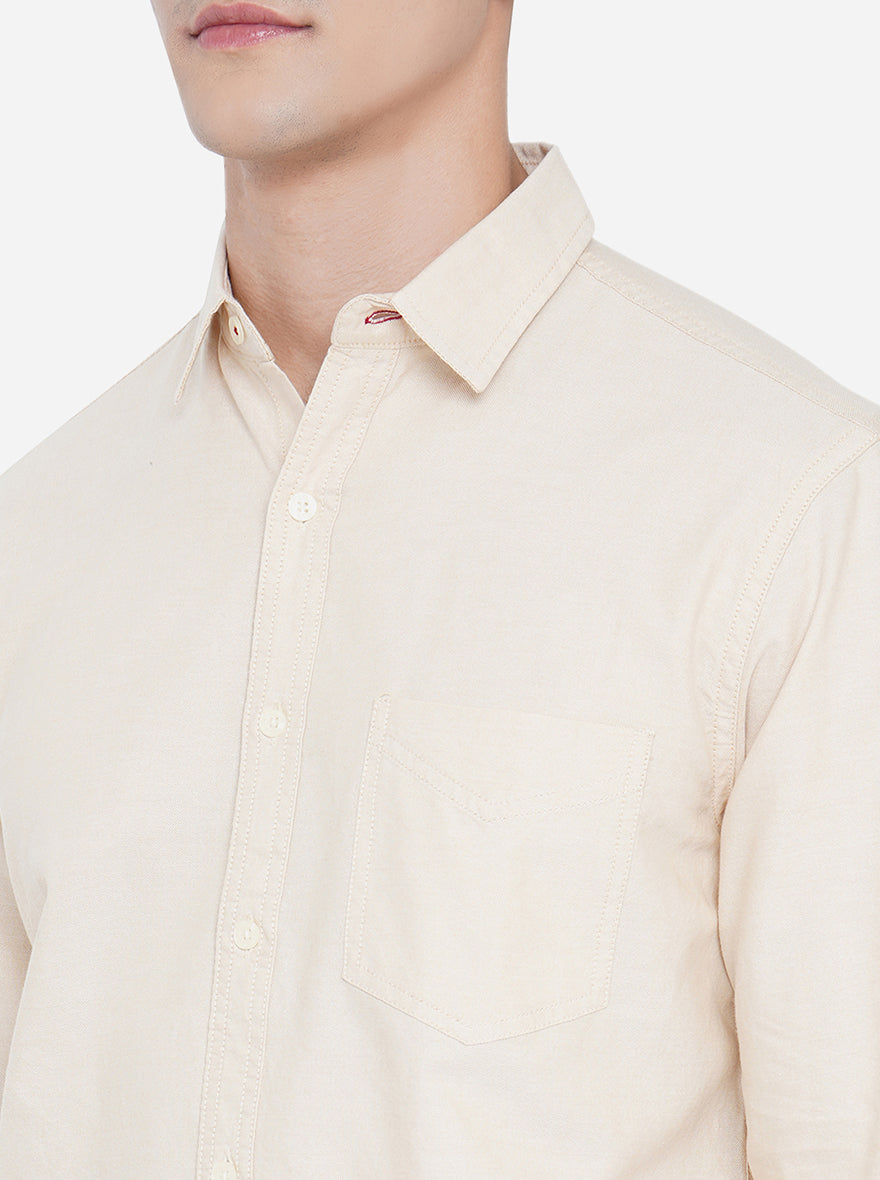 Beige Solid Slim Fit Semi Casual Shirt | Greenfibre