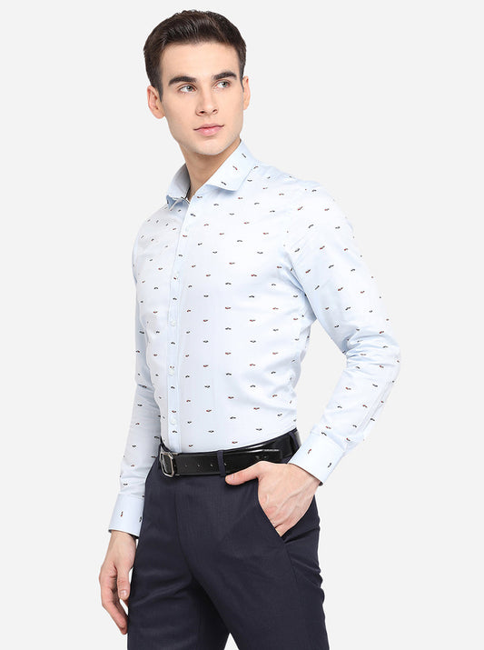 Sky Blue Printed Slim Fit Party Wear Shirt | Greenfibre