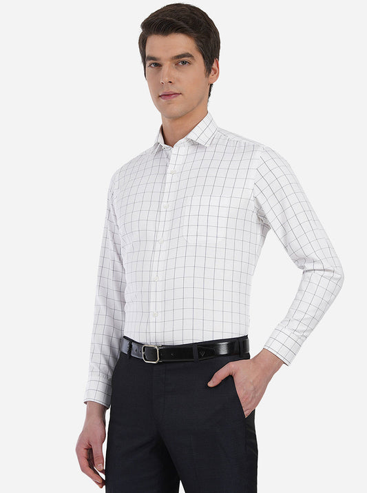 White Checked Slim Fit Formal Shirt | Greenfibre