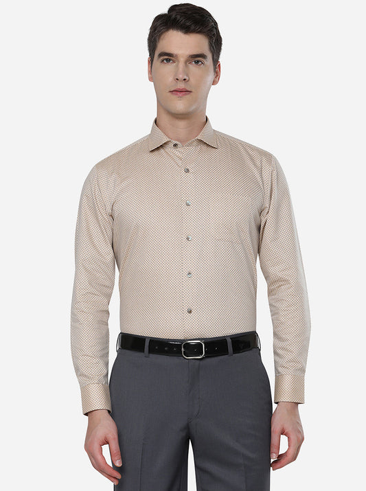 Beige & Blue Printed Regular Fit Formal Shirt | Greenfibre