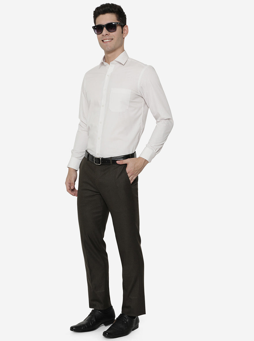 Off-White Solid Slim Fit Formal Shirt | Greenfibre