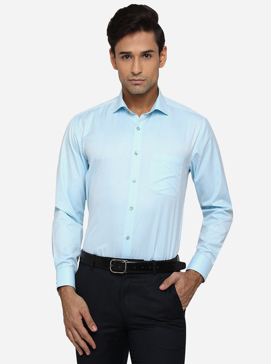 Sky Blue Dobby Regular Fit Formal Shirt | Greenfibre