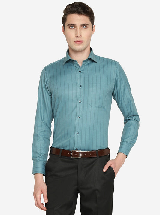 Green Striped Slim Fit Formal Shirt | Greenfibre
