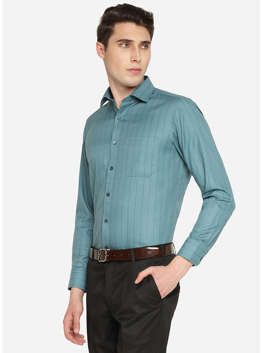 Green Striped Slim Fit Formal Shirt | Greenfibre