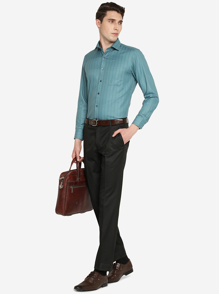 Green Striped Slim Fit Formal Shirt | Greenfibre