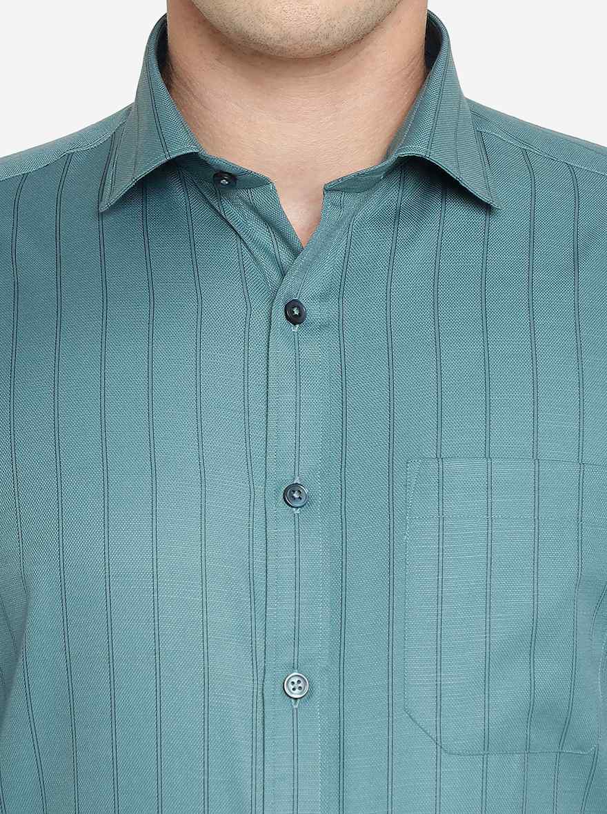 Green Striped Slim Fit Formal Shirt | Greenfibre