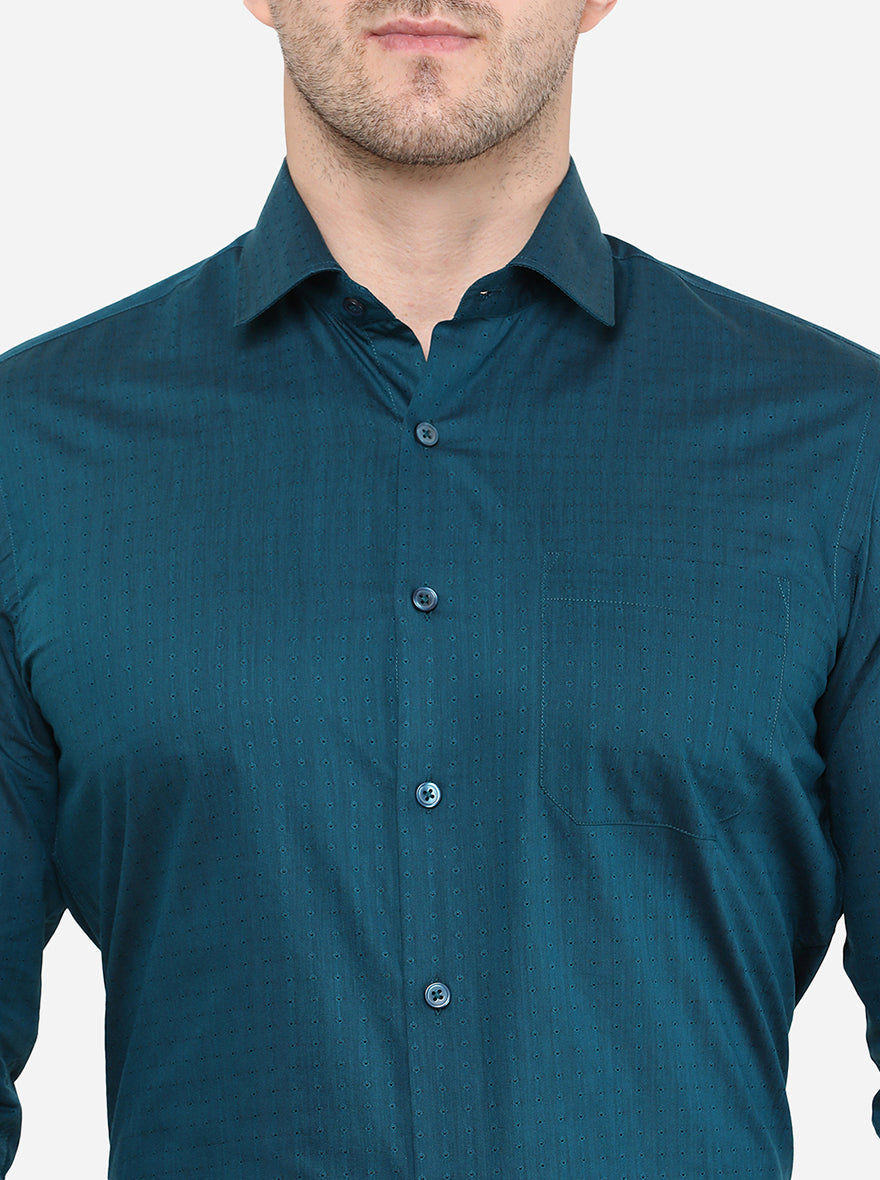 Pastel Blue Printed Slim Fit Formal Shirt | Greenfibre