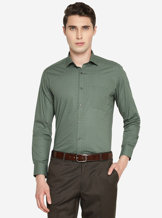 Green Printed Slim Fit Formal Shirt | Greenfibre