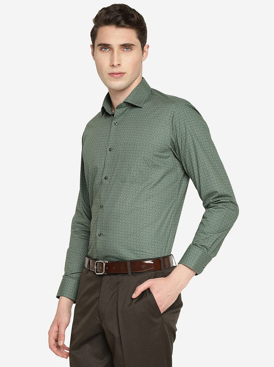Green Printed Slim Fit Formal Shirt | Greenfibre