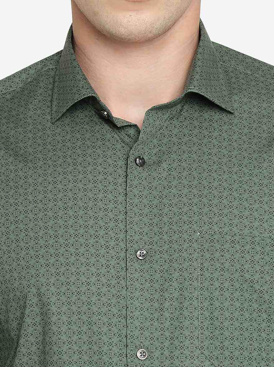 Green Printed Slim Fit Formal Shirt | Greenfibre
