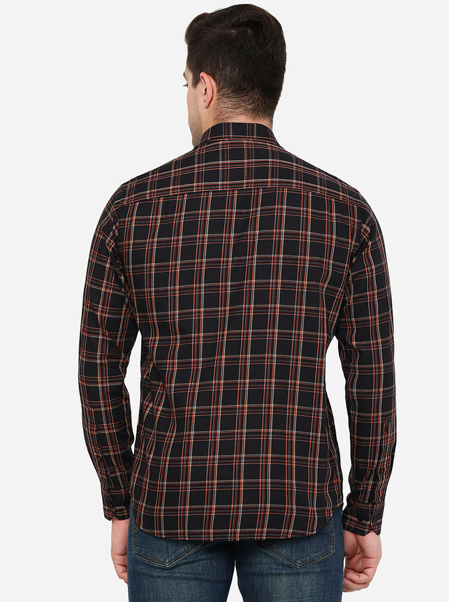 Black & Orange Checked Slim Fit Casual Shirt | Greenfibre