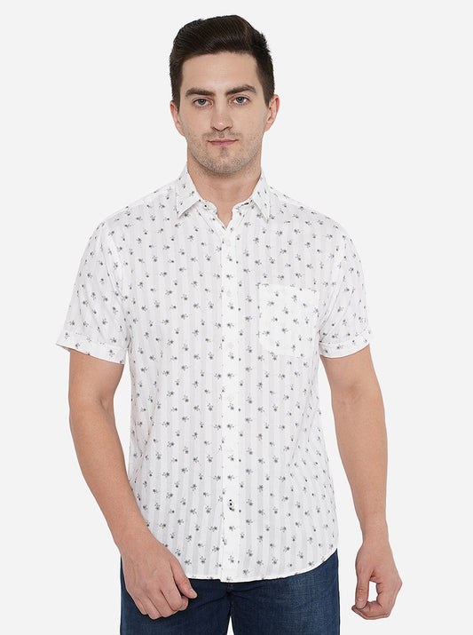 White Printed Smart Fit Casual Shirt | Greenfibre