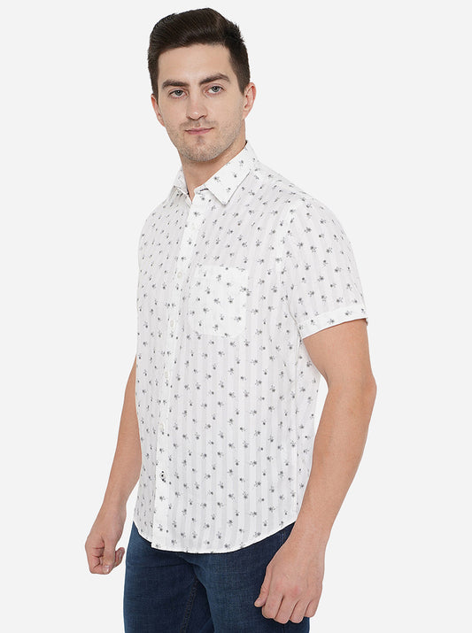 White Printed Smart Fit Casual Shirt | Greenfibre
