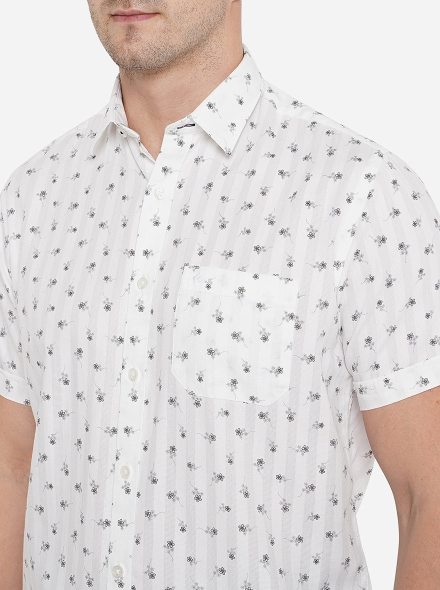 White Printed Smart Fit Casual Shirt | Greenfibre