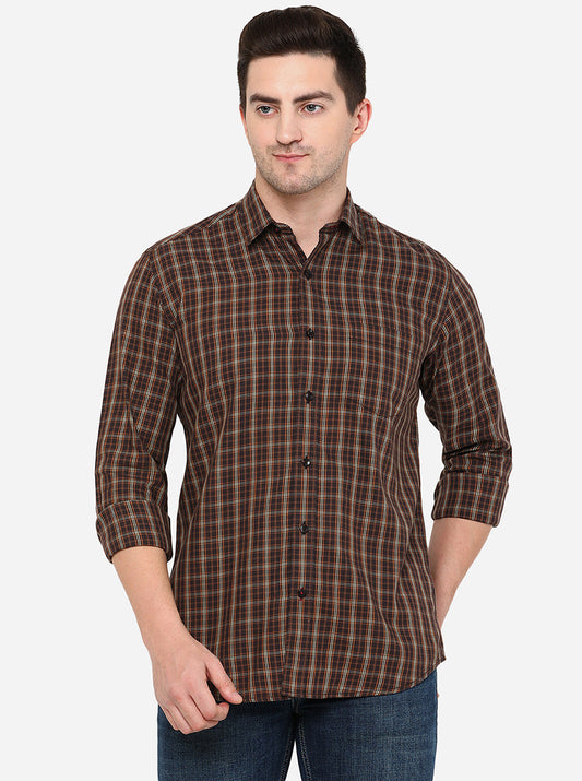 Brown Checked Slim Fit Casual Shirt | Greenfibre