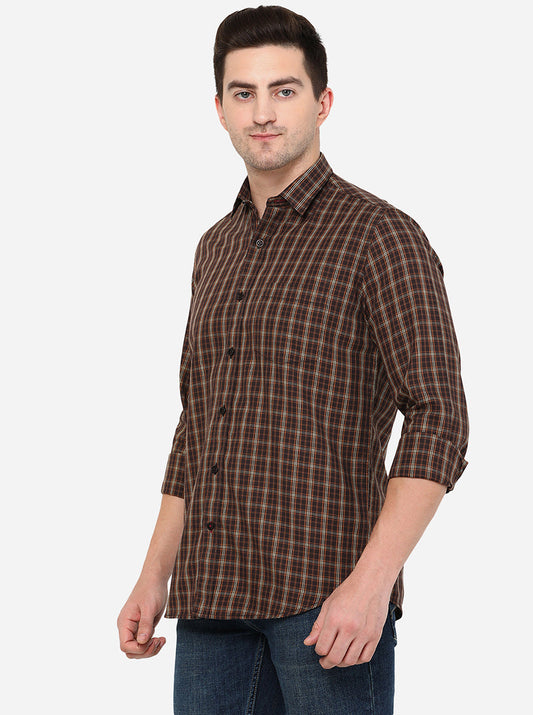 Brown Checked Slim Fit Casual Shirt | Greenfibre