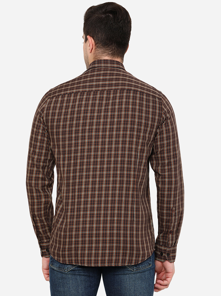 Brown Checked Slim Fit Casual Shirt | Greenfibre