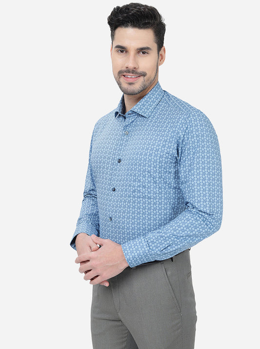 Blue Printed Slim Fit Formal Shirt | Greenfibre