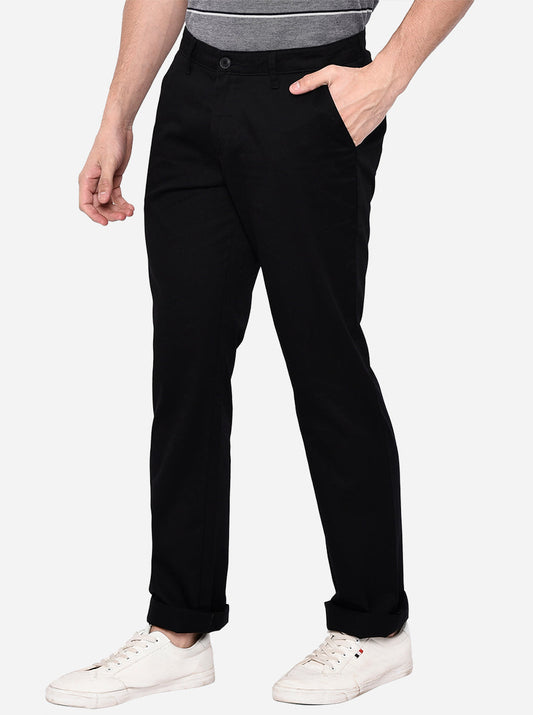 Black Solid Slim Fit Casual Trouser | Greenfibre