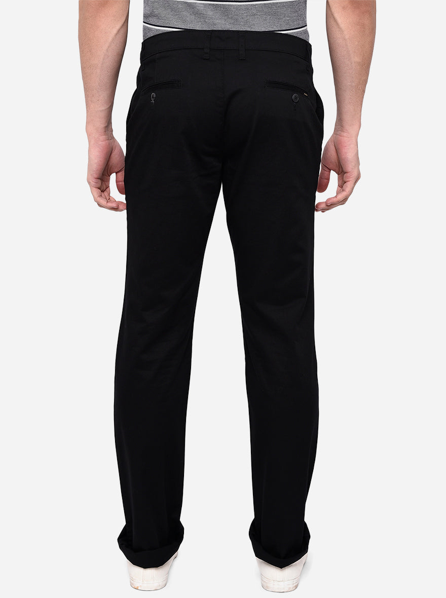 Black Solid Slim Fit Casual Trouser | Greenfibre