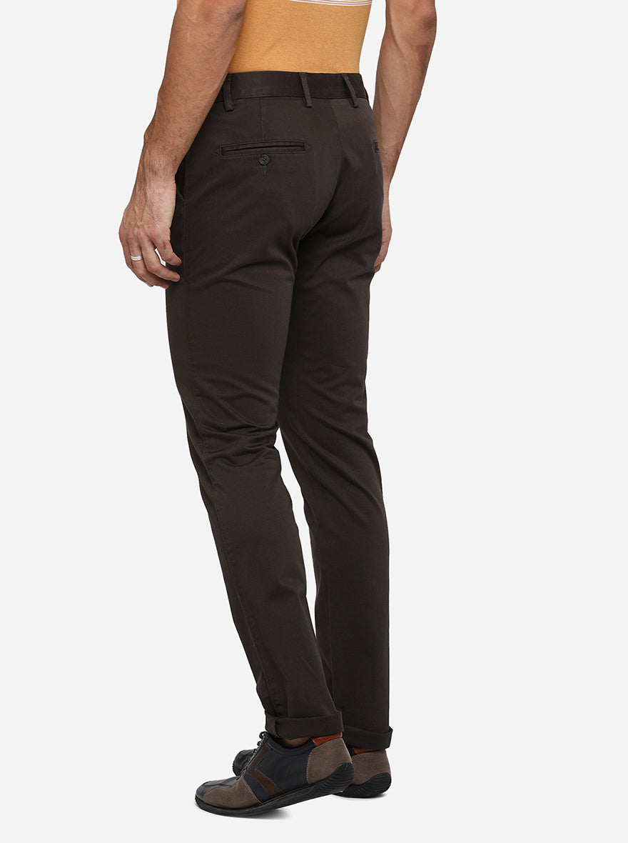 Lash Brown Solid Super Slim Fit Casual Trouser | Greenfibre