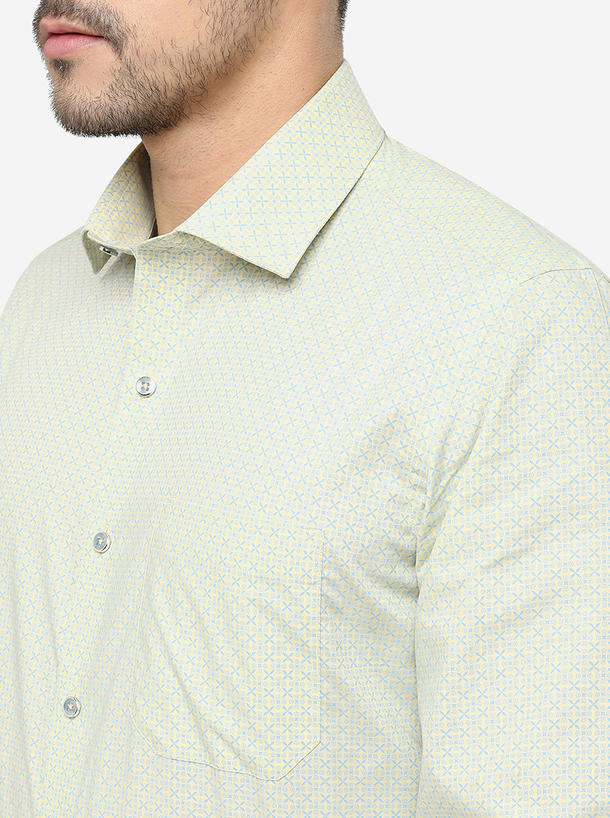 Yellow Printed Slim Fit Formal Shirt | Greenfibre