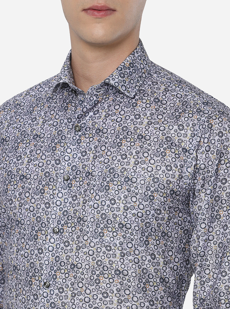 Cloudly Grey Printed Slim Fit Party Wear Shirt | Greenfibre