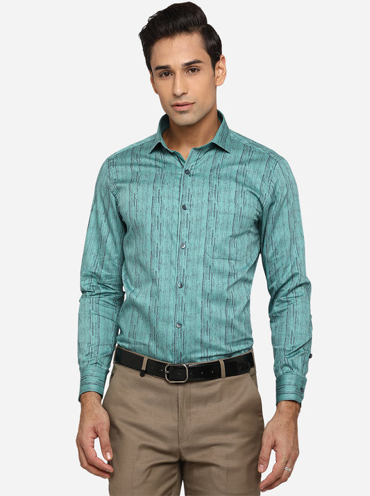 Agate Green Printed Slim Fit Party Wear Shirt | Greenfibre